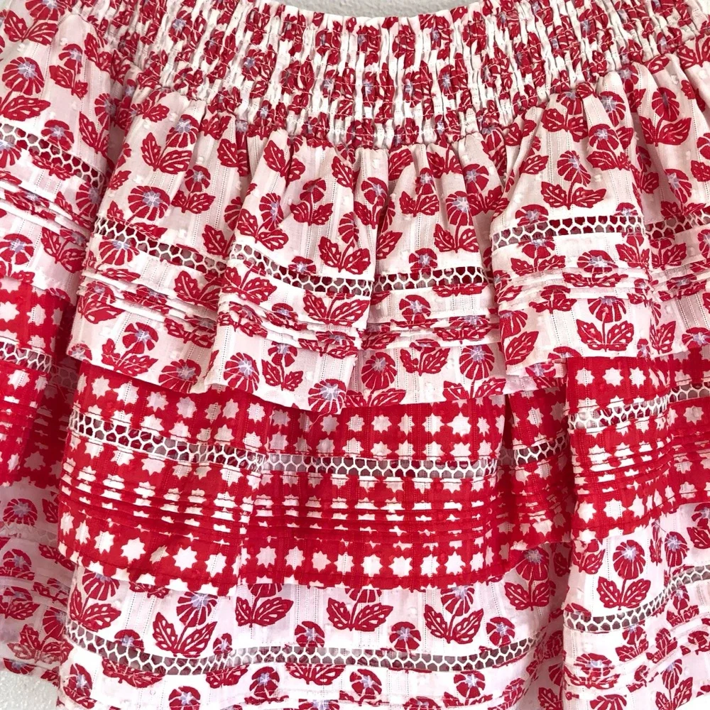 NWT Roller Rabbit X Target Red / White Floral Tiered Mini Skirt Size Medium